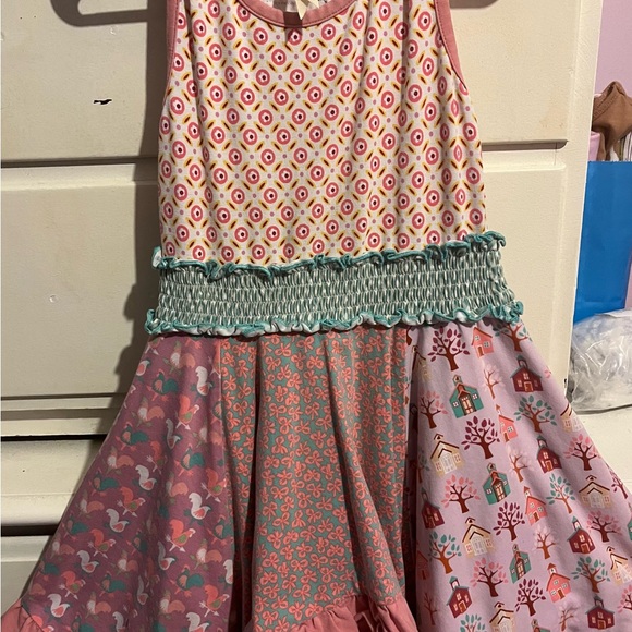 Matilda Jane Size 4 Year Pink and Teal Patterned Kids Dress - Picture 1 of 5